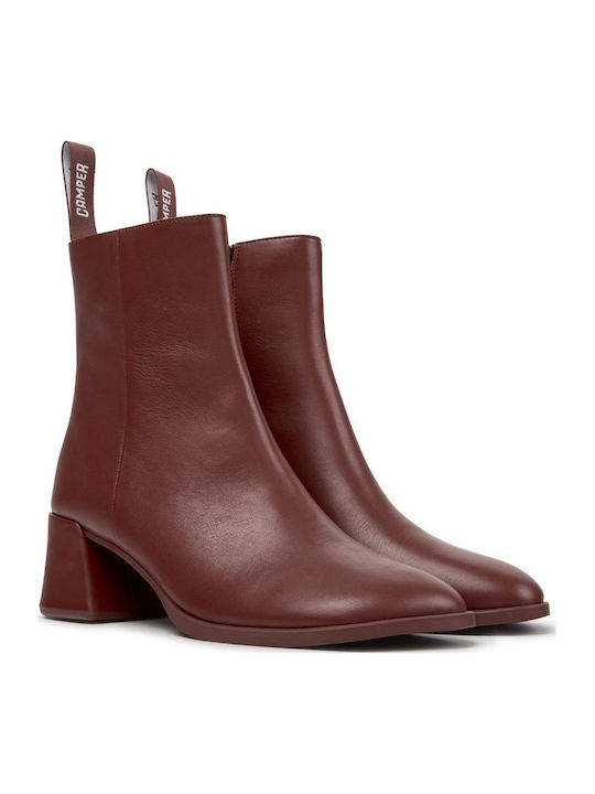 Lederne Damenstiefeletten Bordeaux / Braun-Rot