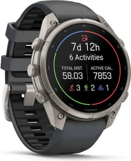 Garmin Fenix 9 Pro InReach Titanium 47 mm Водоустойчив смарт часовник с пулсомер (графитен/черна силиконова каишка)
