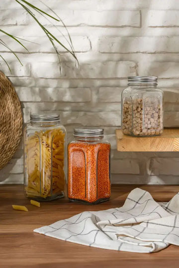 Hermia Set de 3 Borcane pentru Utilizare Generală, cu Capac, din Sticlă, Argintii, 660 ml, 3 Bucăți Hermia Set de 3 Borcane pentru Utilizare Generală, cu Capac, din Sticlă, Argintii, 660 ml, 3 Bucăți