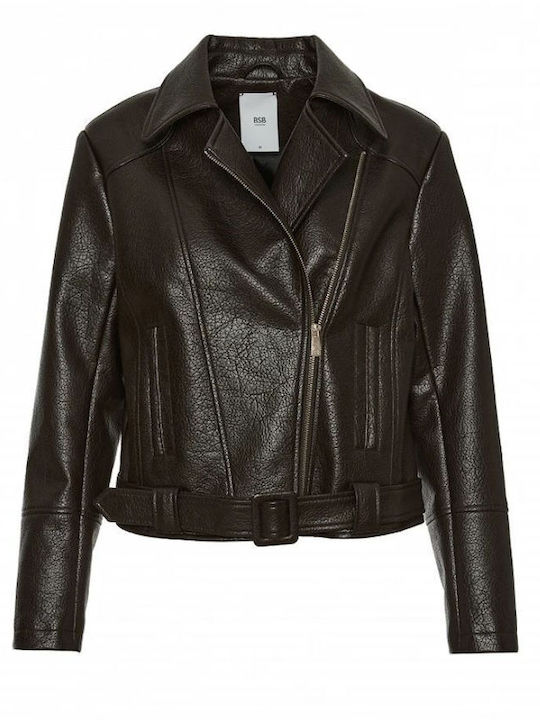 Braune Damen-Lederjacke für den Winter