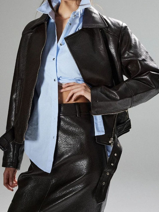 Braune Damen-Lederjacke für den Winter