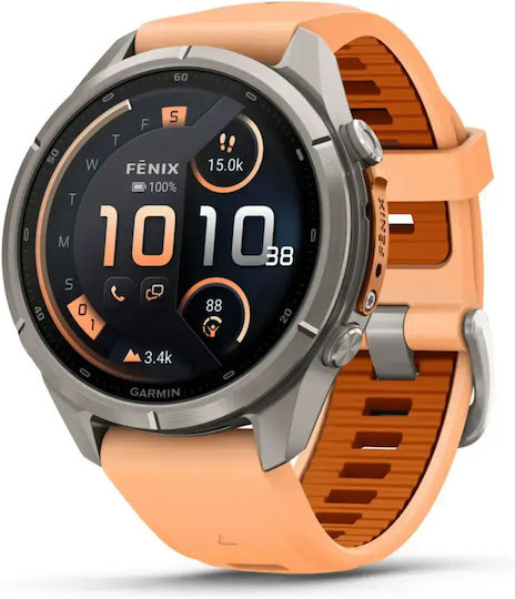 Fenix 9 Pro InReach Titanium 43 мм Водоустойчив смартчасовник с пулсомер (каишка от силикон в цвят Shell Pink/Autumn Orange)