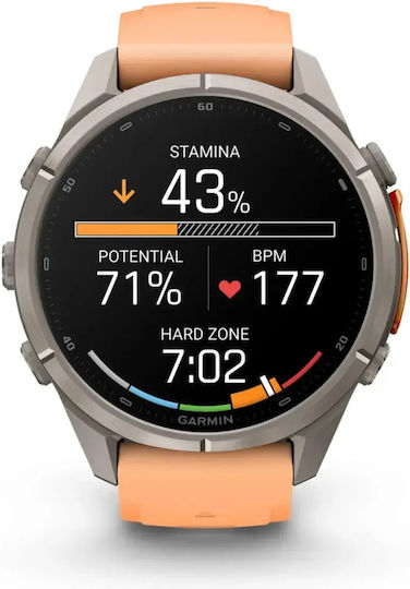 Fenix 9 Pro InReach Titanium 43 мм Водоустойчив смартчасовник с пулсомер (каишка от силикон в цвят Shell Pink/Autumn Orange)