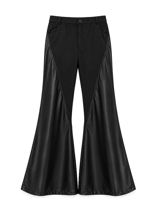 Women's High-Waisted Leather Wide-Leg Trousers in a Loose Fit Black
