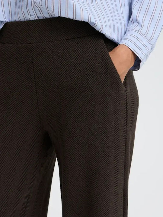 Women's Fabric Trousers with Elastic Brown
