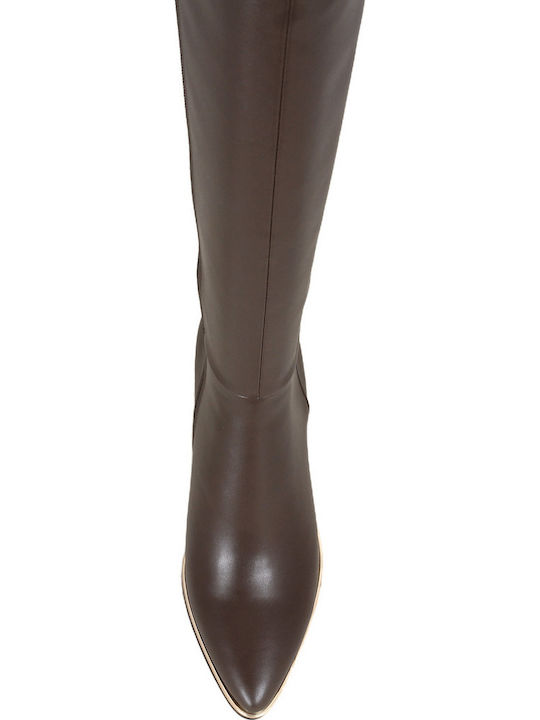 Bella Bella Leather Women's High Heel Boots Brown