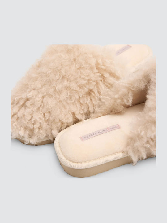 Winter Women's Slippers with Beige Fur