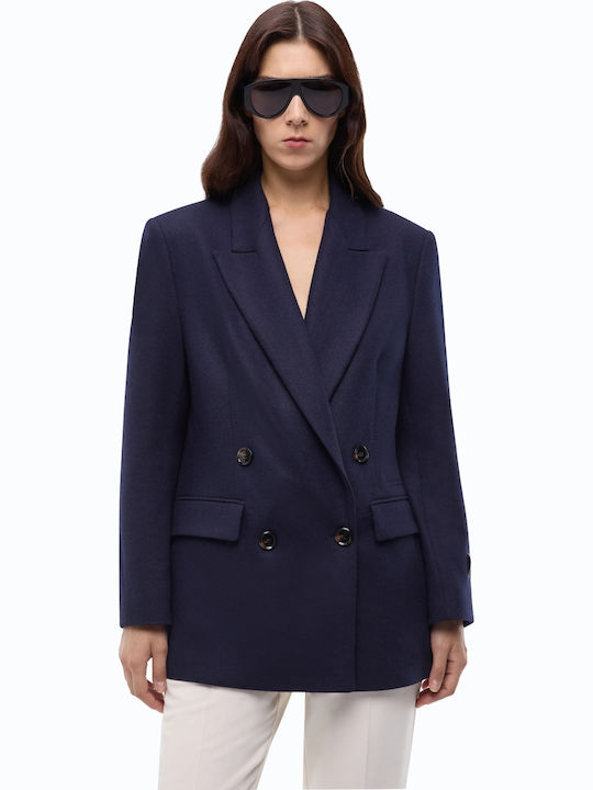 Pinko Μακρύ Γυναικείο Σταυρωτό Σακάκι Blue