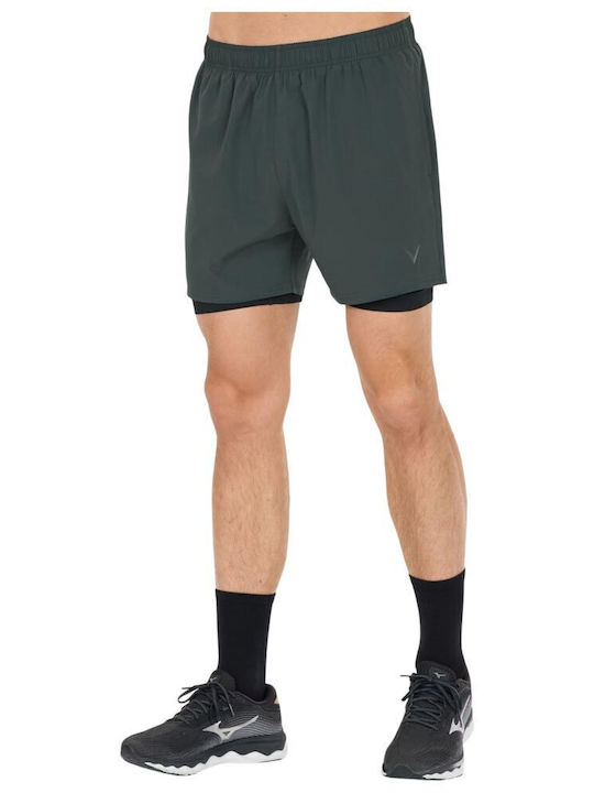 2 in 1 Αθλητική Ανδρική Βερμούδα Regular Fit Χακί