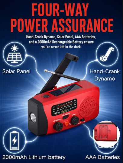 Joc A320 Retro Portable Solar Radio with USB Red