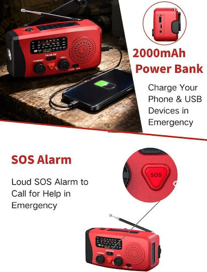 Joc A320 Retro Portable Solar Radio with USB Red