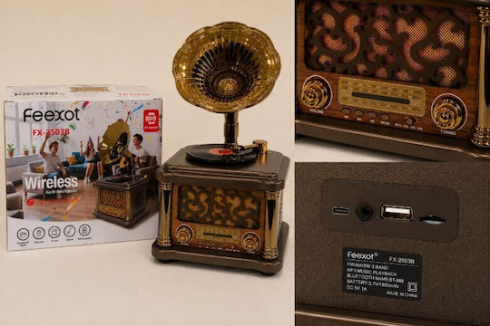 AM Retro Tragbares Wiederaufladbares Radio mit Bluetooth und USB in Braun