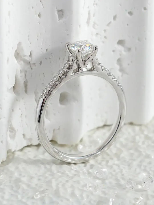 Single Stone Ring in 14K White Gold with Synthetic Diamond