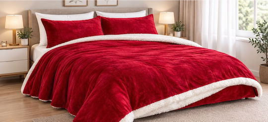 Sherpa Blanket Double 220x240cm Red Polyester