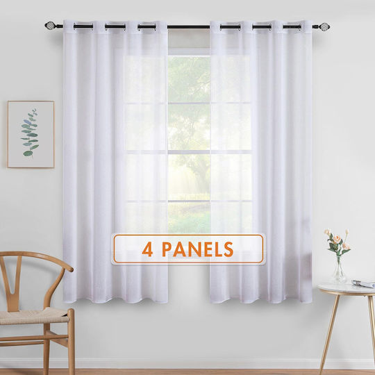 Miulee Σετ Κουρτίνες Παραθύρου με Τρουκς White 122x140εκ.