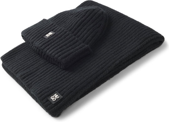 Men's Set with Rib-Knit Beanie in Black