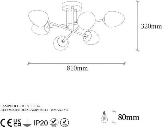 Opviq Camflo Ceiling Mount Light 81cm Yellow with Socket E14