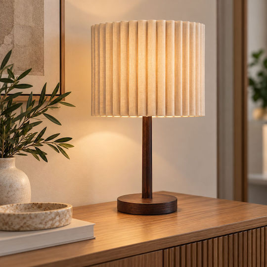 Ankor Wooden Table Lamp with Beige Shade and Brown Base
