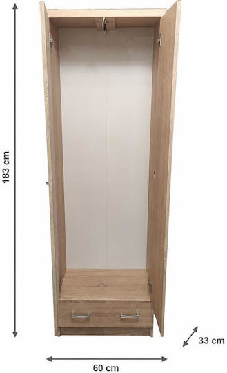 Double Door Wardrobe Top Mix with Mirror 60x33x183cm
