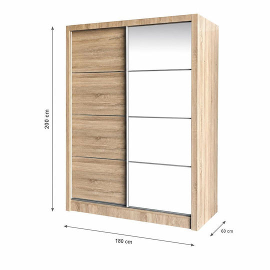 Двойна врата Гардероб Плъзгащи се Tiril с Огледало Естествено 180x60x200см
