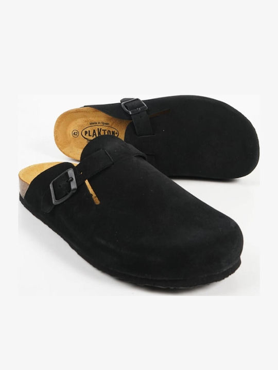 Memory Foam Σαμπό Δερμάτινες Ανδρικές Παντόφλες Μαύρες Ανατομικές