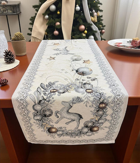 Linea Home Коледно Покривка за маса Тичър Сребрист Д140xШ45см.
