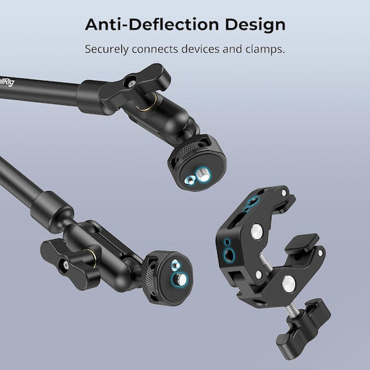 Smallrig 56 Cm Articulating Desk Clamp Magic Arm Dual Ball Joints 1/4" Thread 3/8" Adapter Phone Holder Included Aluminum Webcam Light Microphone Black