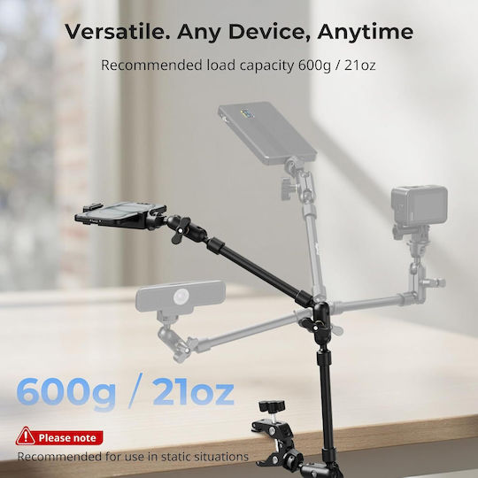 Smallrig 56 Cm Articulating Desk Clamp Magic Arm Dual Ball Joints 1/4" Thread 3/8" Adapter Phone Holder Included Aluminum Webcam Light Microphone Black