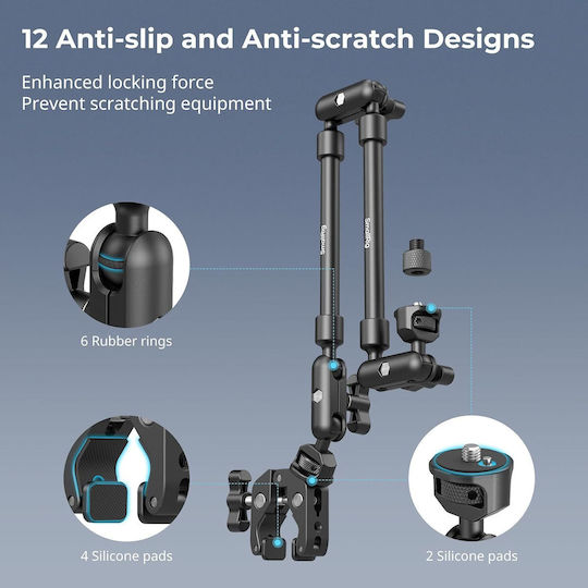 Smallrig 56 Cm Articulating Desk Clamp Magic Arm Dual Ball Joints 1/4" Thread 3/8" Adapter Phone Holder Included Aluminum Webcam Light Microphone Black
