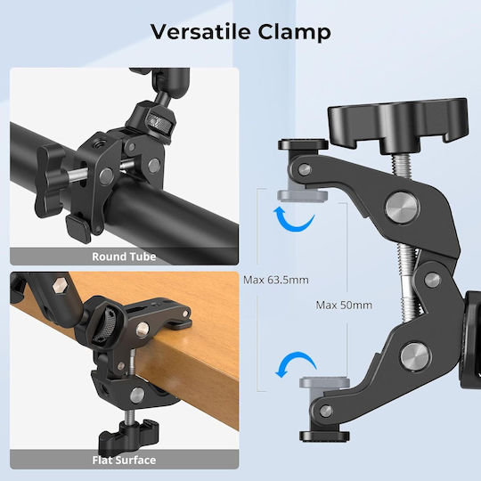 Smallrig 56 Cm Articulating Desk Clamp Magic Arm Dual Ball Joints 1/4" Thread 3/8" Adapter Phone Holder Included Aluminum Webcam Light Microphone Black