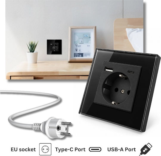 Priză Electrică Dublă cu Întrerupător Neagră