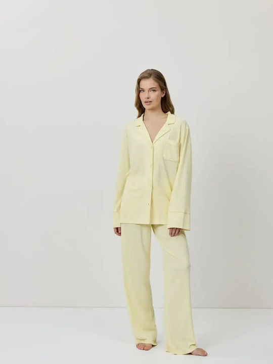 Aruelle Дамски зимен комплект пижама Pale Yellow Cassia