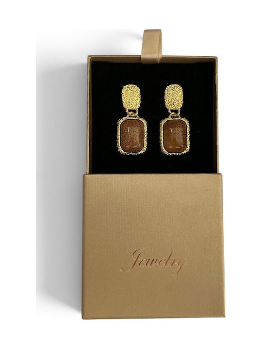 Women's Dangle Earrings Gold Rectangular Designs Brown Stones Prime Steel Brown Gold Women One Size Ssn259 Women's Dangle Earrings Gold Rectangular Designs Brown Stones Prime Steel Brown Gold Women One Size Ssn259