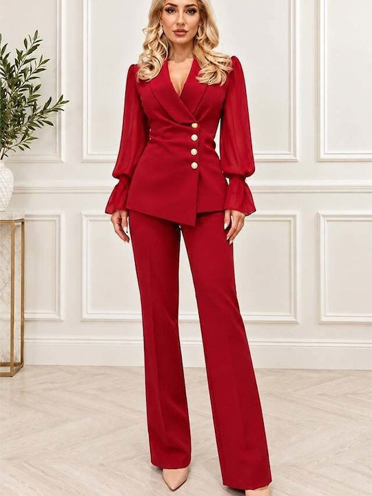 Costum Roșu pentru Femei cu Croială Tapered Costum Roșu pentru Femei cu Croială Tapered