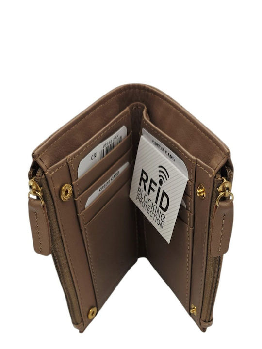 Kleine Damen-Lederbrieftasche mit RFID Braun