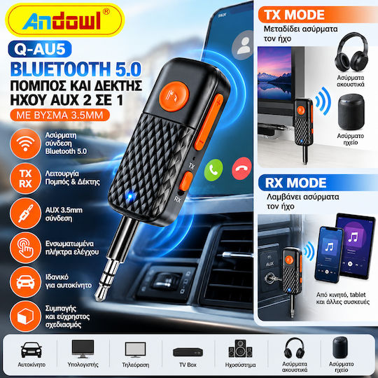 Andowl Q-au5 Bluetooth 5.0 Audio-Sender-Empfänger Aux 2 1 3,5-mm-Stecker