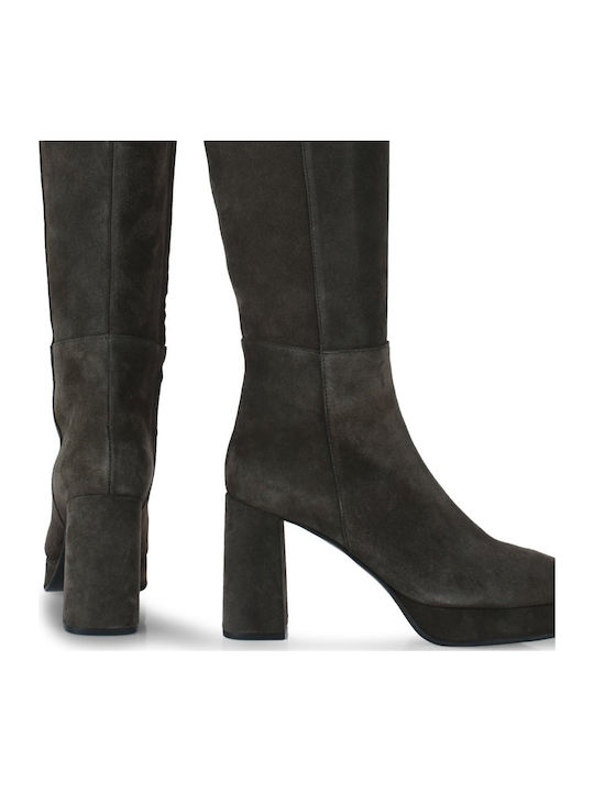 Wildleder Damenstiefel mit hohem Absatz Braun