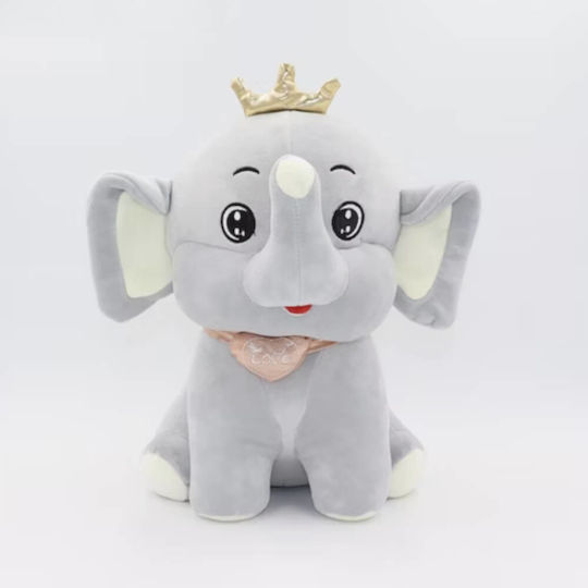 Jucărie de Pluș Premium Elefant Gri cu Inimioară și Coroană, Moale și Pufoasă, 30 cm, Gri