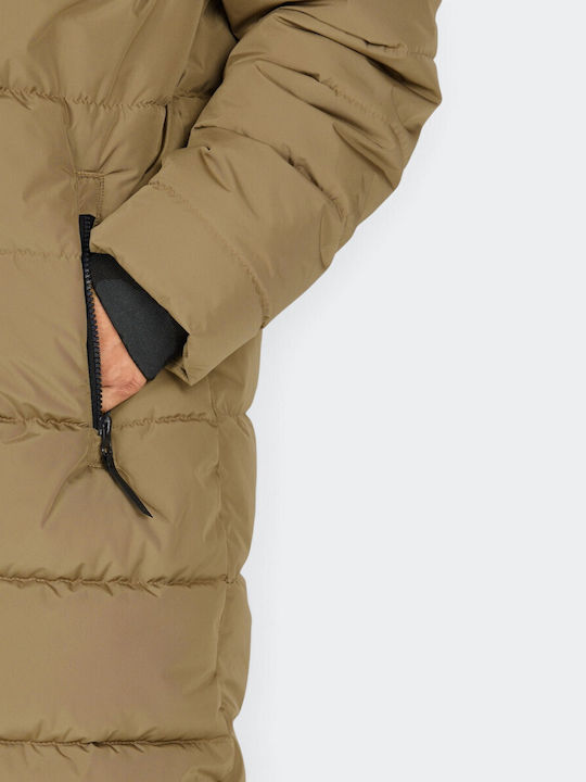 Amaret Long Women's Puffer Jacket Waterproof for Winter Desert Taupe