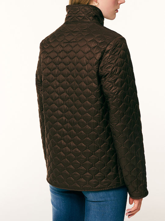 Short Women's Winter Jacket Darkbrown