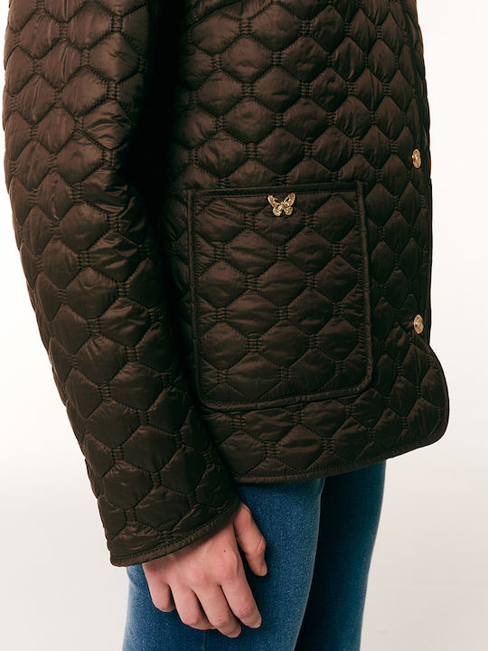 Short Women's Winter Jacket Darkbrown