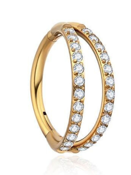 Asimi Gold-Plated Double Nose Hoop Clicker Zircon 0.8x8 Mm Surgical Steel 316L 1 Pc Gold-Plated