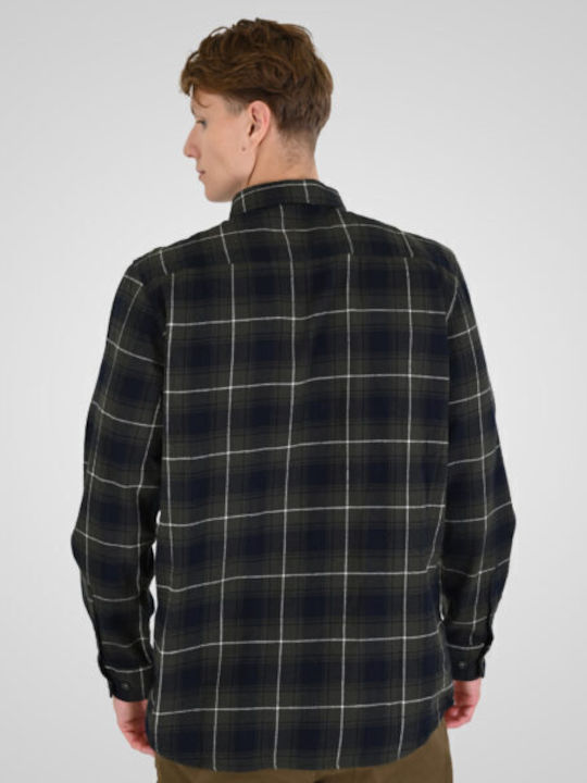 Long Sleeve Flannel Checked Overshirt Olive Blue