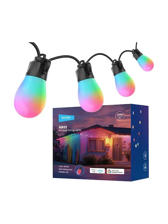 Neewer Waterproof Smart Garland Lights 30m with 15 Lamp Sockets