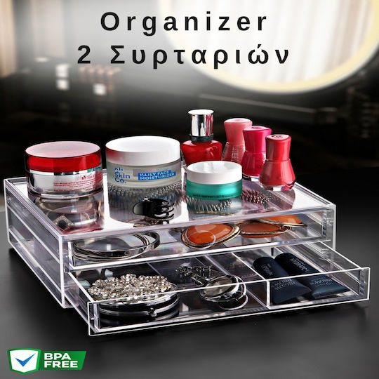 Femmit Transparent 2-Drawer Organizer 22x18x9cm – Organizing Cosmetics, Jewelry, Office Supplies & Small Items