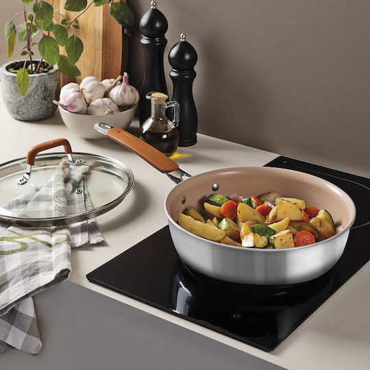 Tramontina Double Stainless Steel Pan with Lid and Ceramic Coating 24 cm