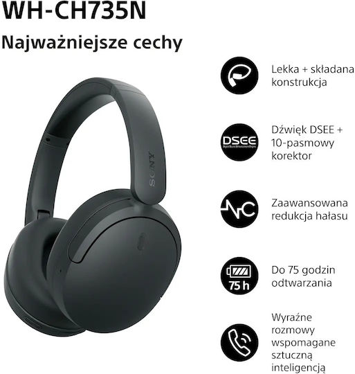 WHCH735N Ασύρματα / Ενσύρματα Over Ear Ακουστικά Μαύρα