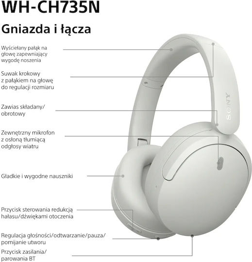 WHCH735N Безжични / Жични Over Ear Слушалки Бели