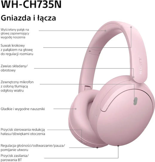 WHCH735N Wireless / Wired Over Ear Headphones Pink
