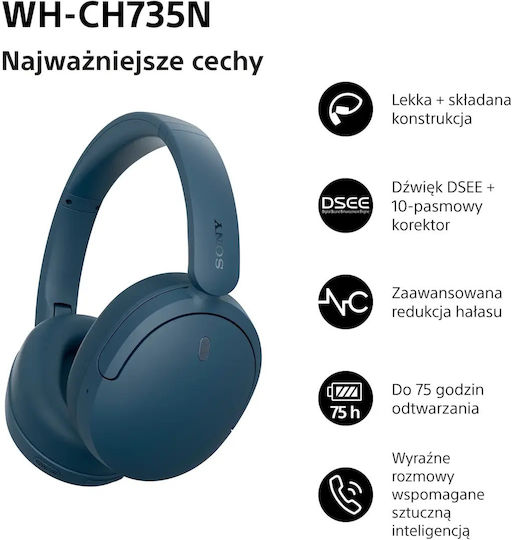 WHCH735N Безжични / Жични слушалки Over Ear, сини